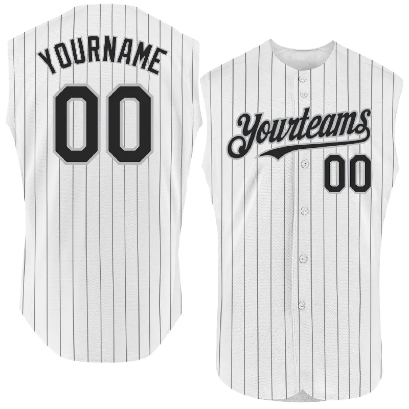 Baseball Jersey for Premium Baseball Fan Gear-Custom White Black Pinstripe Gray Authentic Sleeveless Baseball Jersey