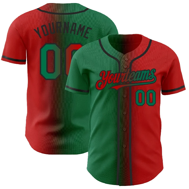 Baseball Jersey for Fan-Favorite Custom Gear-Custom Red Kelly Green-Black Authentic Gradient Fashion Baseball Jersey