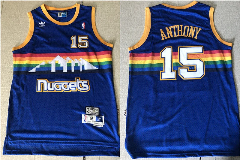 Basketball Jersey for Premium Custom Fan Designs-Nuggets 15 Carmelo Anthony Blue Hardwood Classics Basketball Jersey