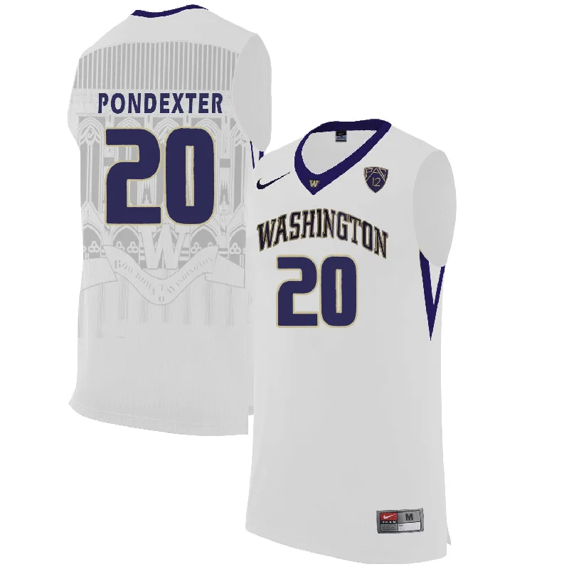 Basketball Jersey for Game-Day Fan Gear-Washington Huskies 20 Quincy Pondexter White College Basketball Basketball Jersey