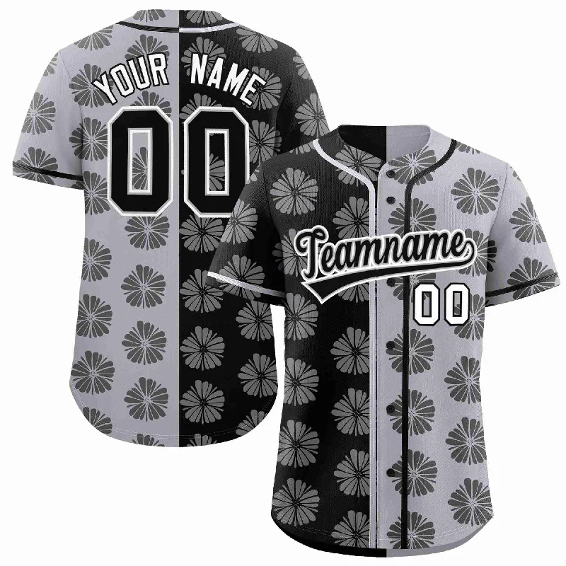 Baseball Jersey for Youth Customization-Custom Black Light Gray Split Fashion Flower Graffiti Pattern Authentic Baseball Jersey