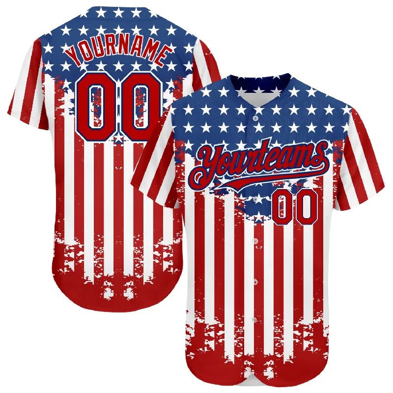 Baseball Jersey for Comfortable Everyday Wear-Custom Red Royal-White 3D American Flag Authentic Baseball Jersey