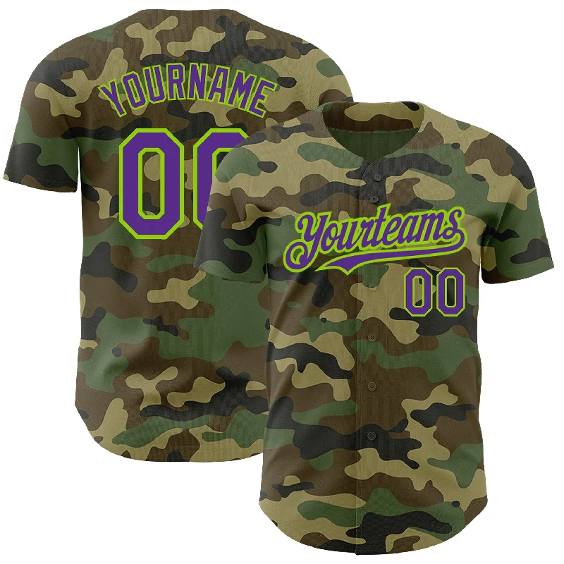 Baseball Jersey for Authentic Team Spirit-Custom Camo Purple-Neon Green Authentic Salute To Service Baseball Jersey