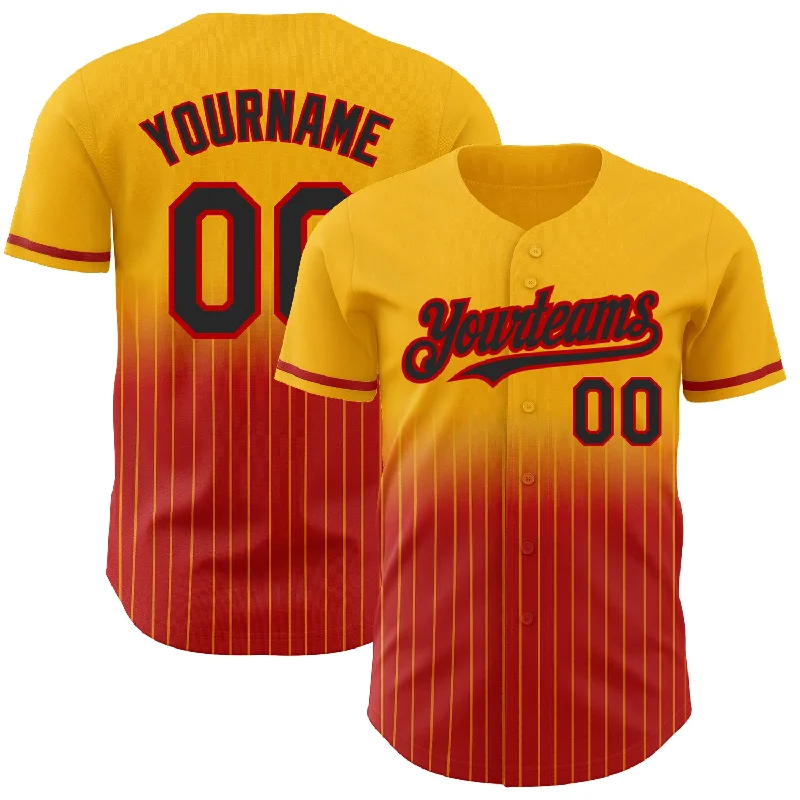 Baseball Jersey for High-Performance Game Wear-Custom Gold Pinstripe Black-Red Authentic Fade Fashion Baseball Jersey