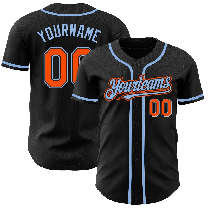 Baseball Jersey for Performance Fit-Custom Black Orange-Light Blue Authentic Baseball Jersey