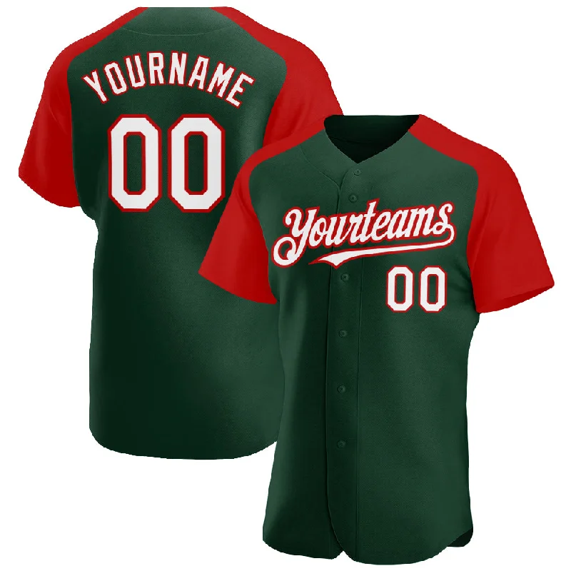 Baseball Jersey for Game Day-Custom Green White-Red Authentic Raglan Sleeves Baseball Jersey