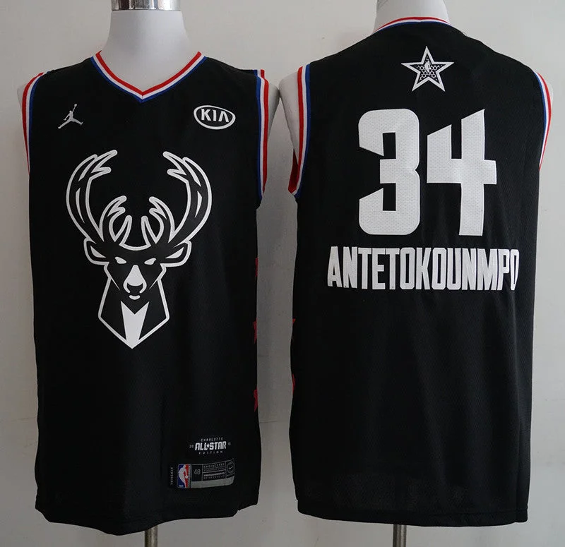 Basketball Jersey for All-Season Wear-Bucks 34 Giannis Antetokounmpo Black 2019 All-Star Game Jordan Brand Swingman Basketball Jersey