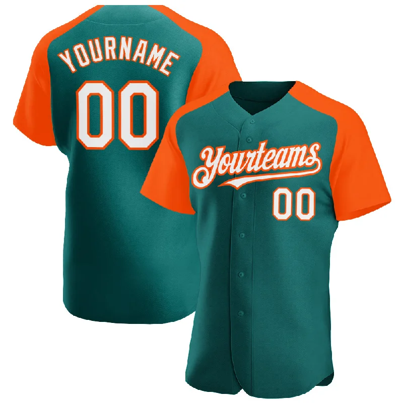 Baseball Jersey for Lightweight Comfort-Custom Teal White-Orange Authentic Raglan Sleeves Baseball Jersey