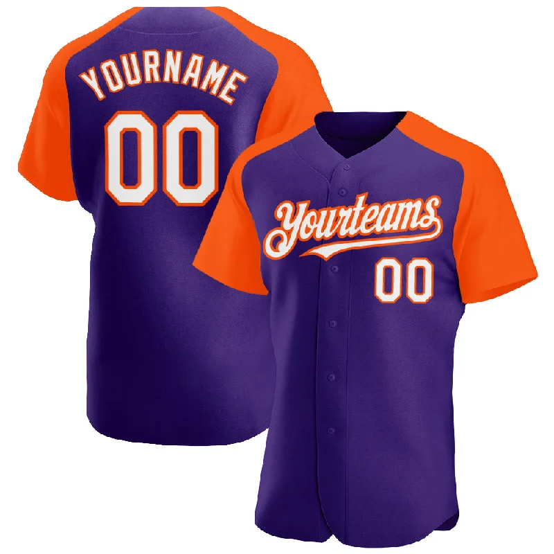 Baseball Jersey for Game Night Apparel-Custom Purple White-Orange Authentic Raglan Sleeves Baseball Jersey