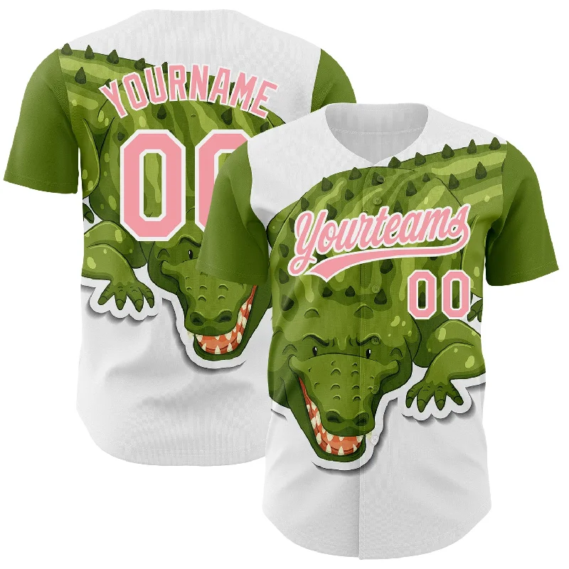 Baseball Jersey for Comfortable and Stylish Fit-Custom White Medium Pink 3D Pattern Design Cartoon Crocodile Authentic Baseball Jersey