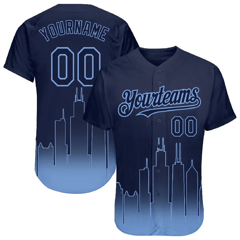 Baseball Jersey for Comfortable Sports Fit-Custom Navy Light Blue 3D Chicago City Edition Fade Fashion Authentic Baseball Jersey