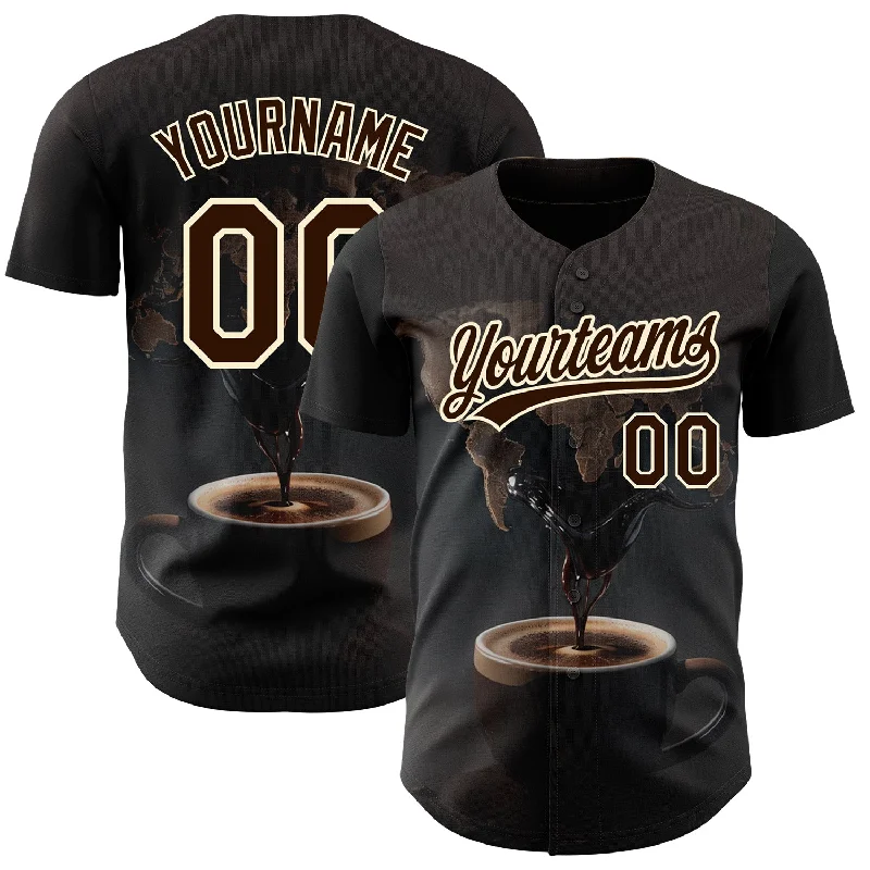 Baseball Jersey for Personalized Team Spirit Apparel-Custom Black Brown Cream 3D Pattern Design International Coffee Day Authentic Baseball Jersey