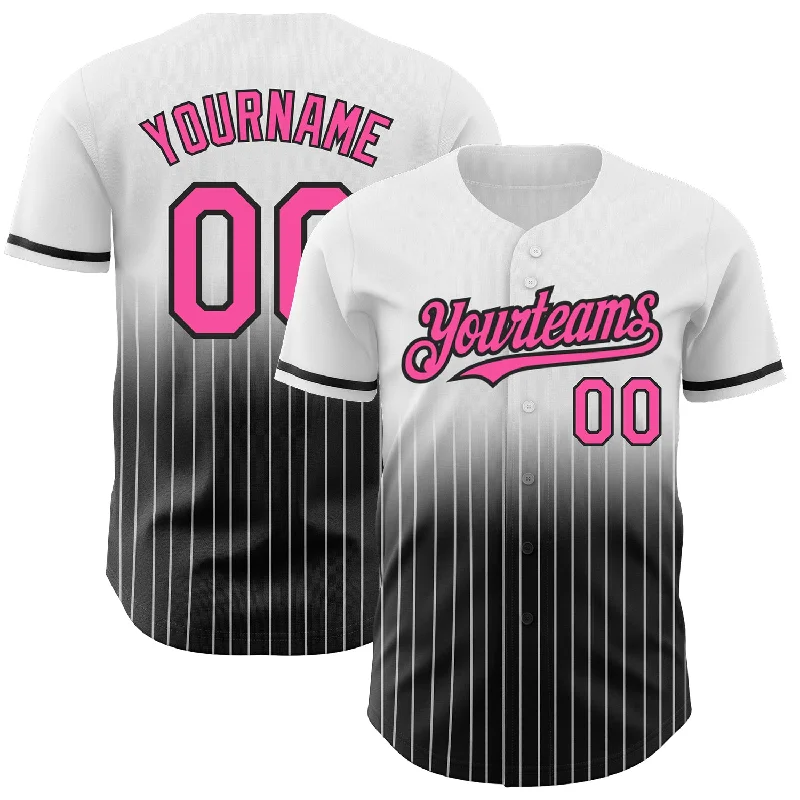 Baseball Jersey for Stylish and Comfortable Designs-Custom White Pinstripe Pink-Black Authentic Fade Fashion Baseball Jersey