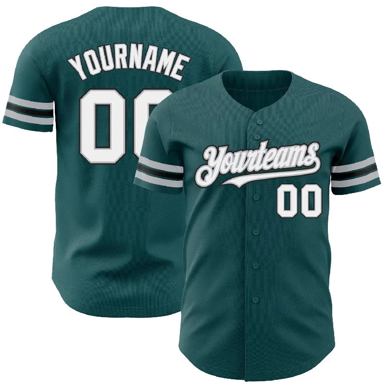 Baseball Jersey for Custom Names and Numbers-Custom Midnight Green White Gray-Black Authentic Baseball Jersey