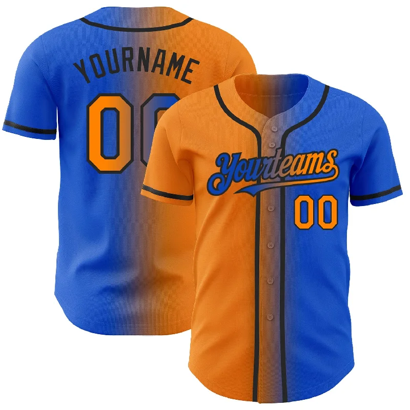 Baseball Jersey for Unique Color Patterns-Custom Thunder Blue Bay Orange-Black Authentic Gradient Fashion Baseball Jersey