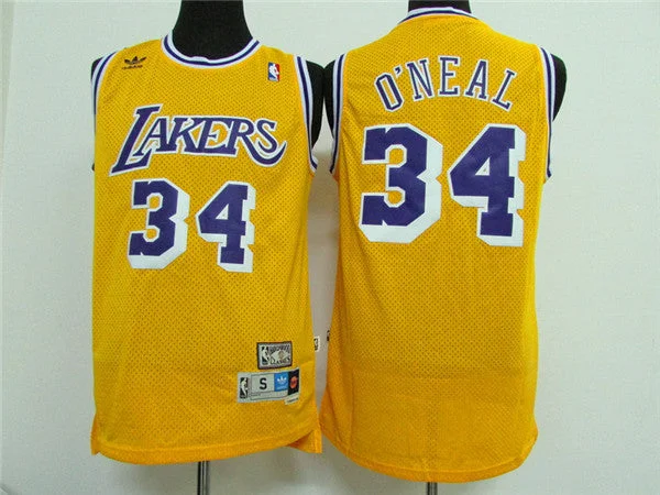 Basketball Jersey for Classic and Modern Designs-Lakers 34 Shaquille O'Neal Yellow Hardwood Classics Basketball Jersey