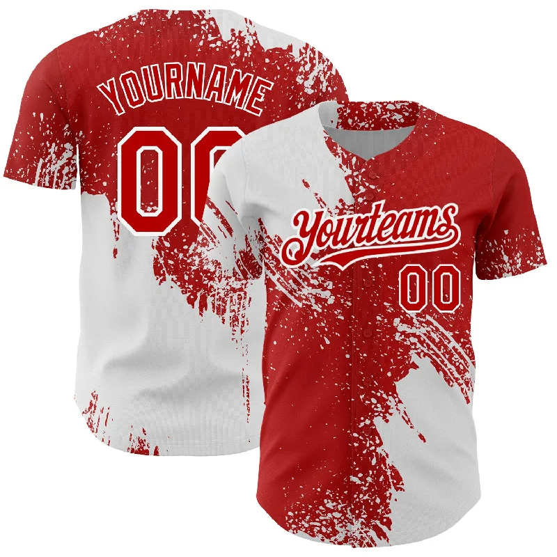 Baseball Jersey for All-Age Groups-Custom Red White 3D Pattern Design Abstract Brush Stroke Authentic Baseball Jersey