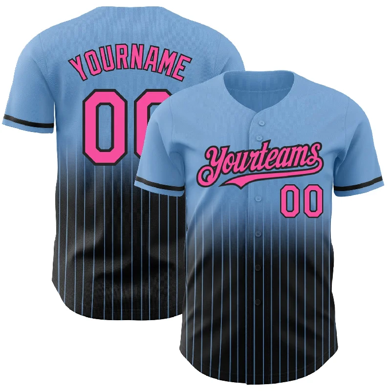 Baseball Jersey for School Spirit Wear-Custom Light Blue Pinstripe Pink-Black Authentic Fade Fashion Baseball Jersey