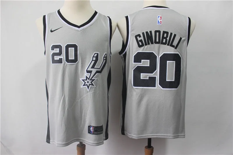 Basketball Jersey for Custom Team Uniforms-Spurs 20 Manu Ginobili Gray Swingman Basketball Jersey