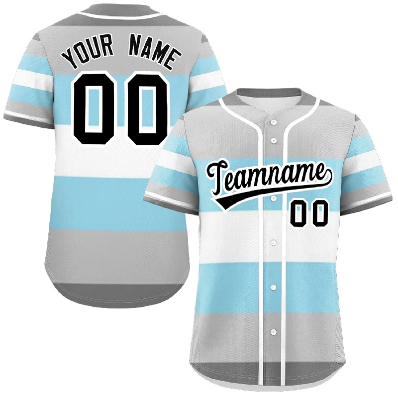 Baseball Jersey for Durable Material-Custom Gray Powder Blue-White Demiboy For Pride Month Color Block Authentic Baseball Jersey