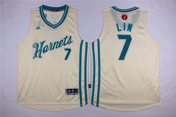 Basketball Jersey for Comfortable Fit During Games-Hornets 7 Jeremy Lin Cream 2015-16 Christmas Day Swingman Basketball Jersey