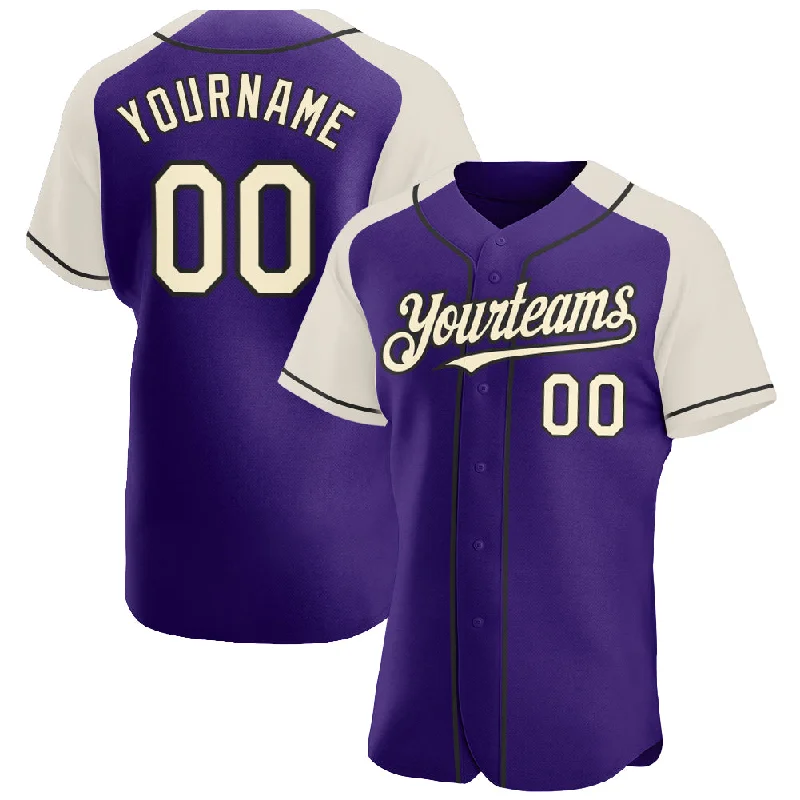 Baseball Jersey for Girls-Custom Purple Cream-Black Authentic Raglan Sleeves Baseball Jersey