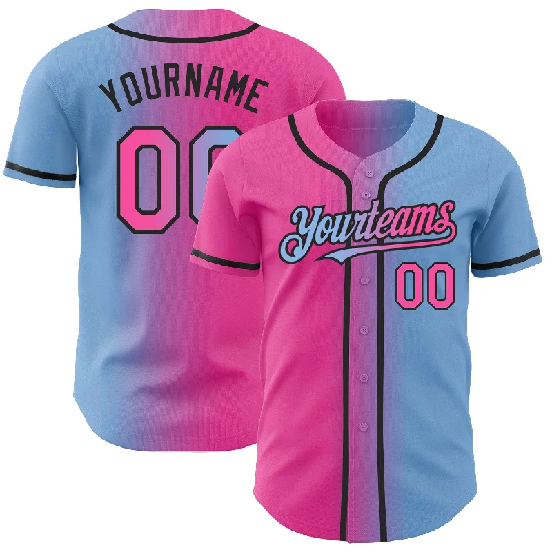 Baseball Jersey for Team Logo and Branding-Custom Light Blue Pink-Black Authentic Gradient Fashion Baseball Jersey