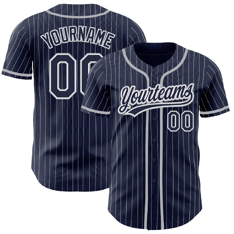 Baseball Jersey for Casual Baseball Supporter Gear-Custom Navy White Pinstripe Gray Authentic Baseball Jersey