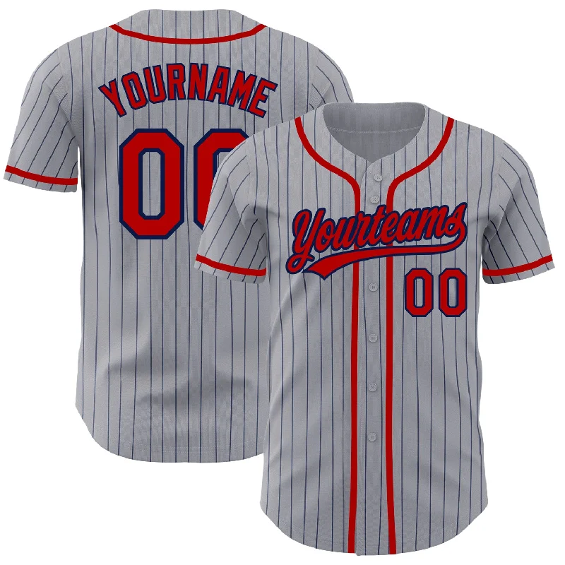 Baseball Jersey for Youth Customization-Custom Gray Navy Pinstripe Red Authentic Baseball Jersey