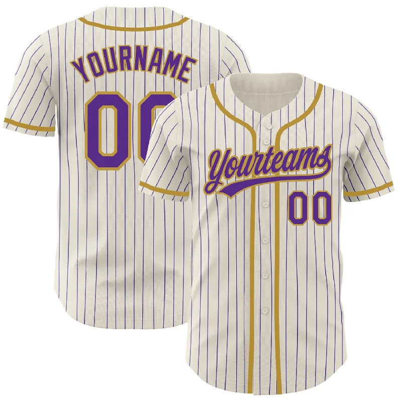 Baseball Jersey for Personalized Team Spirit Apparel-Custom Cream Purple Pinstripe Old Gold Authentic Baseball Jersey