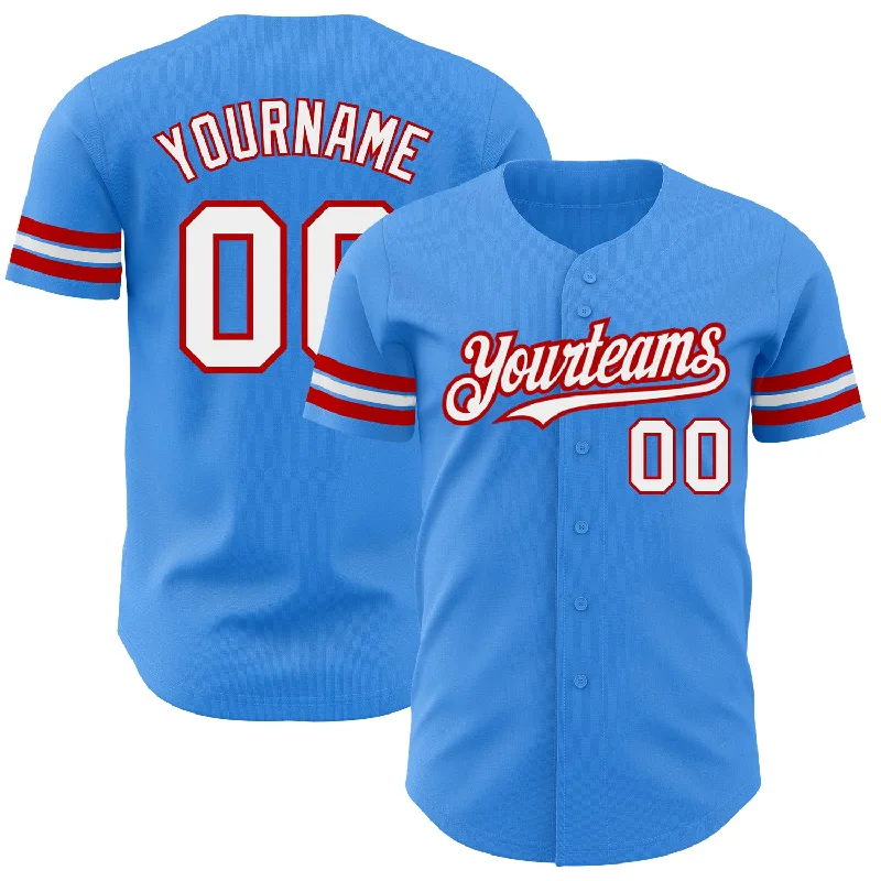 Baseball Jersey for High School Teams-Custom Electric Blue White-Red Authentic Baseball Jersey