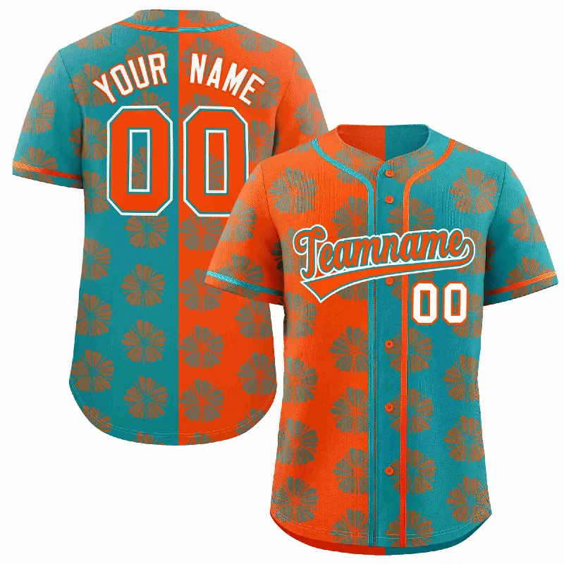 Baseball Jersey for Fun and Unique Custom Designs-Custom Orange Aqua Split Fashion Flower Graffiti Pattern Authentic Baseball Jersey