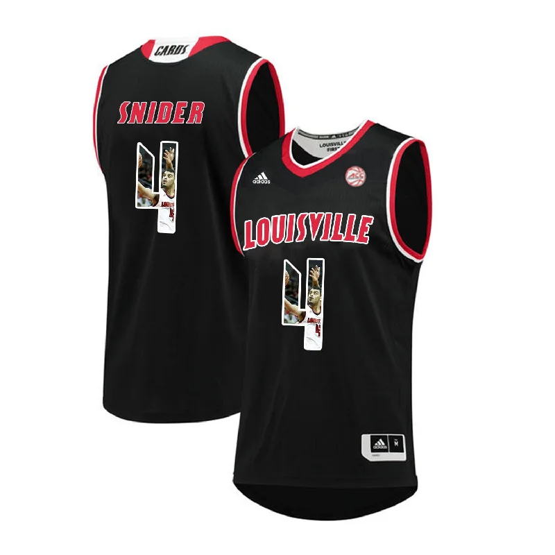 Basketball Jersey for Performance and Comfort Fit-Louisville Cardinals 4 Quentin Snider Black With Portrait Print College Basketball Basketball Jersey