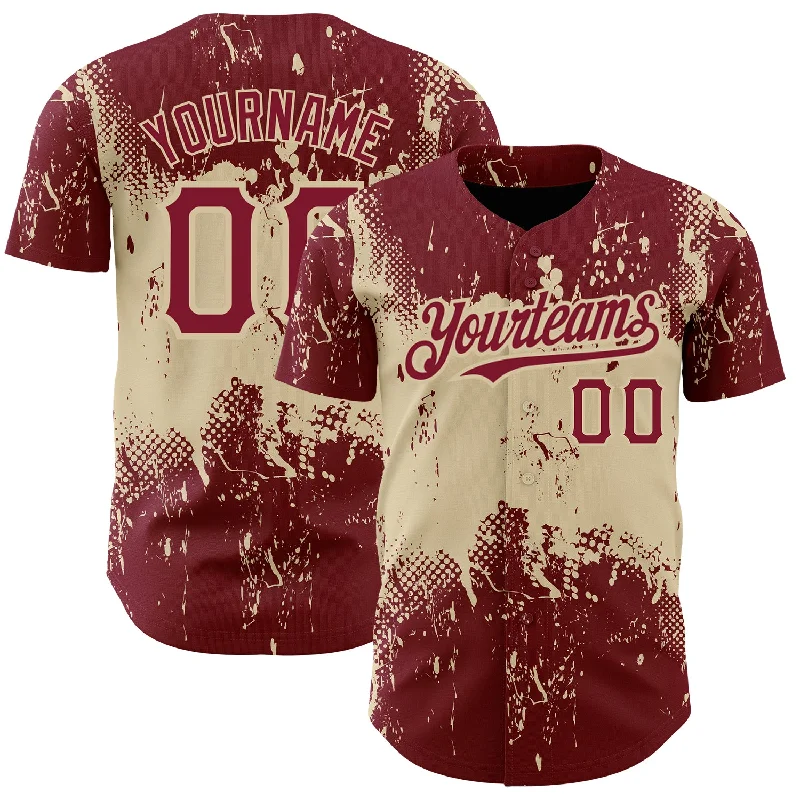 Baseball Jersey for Professional Team Gear-Custom Crimson City Cream 3D Pattern Design Abstract Splatter Grunge Art Authentic Baseball Jersey