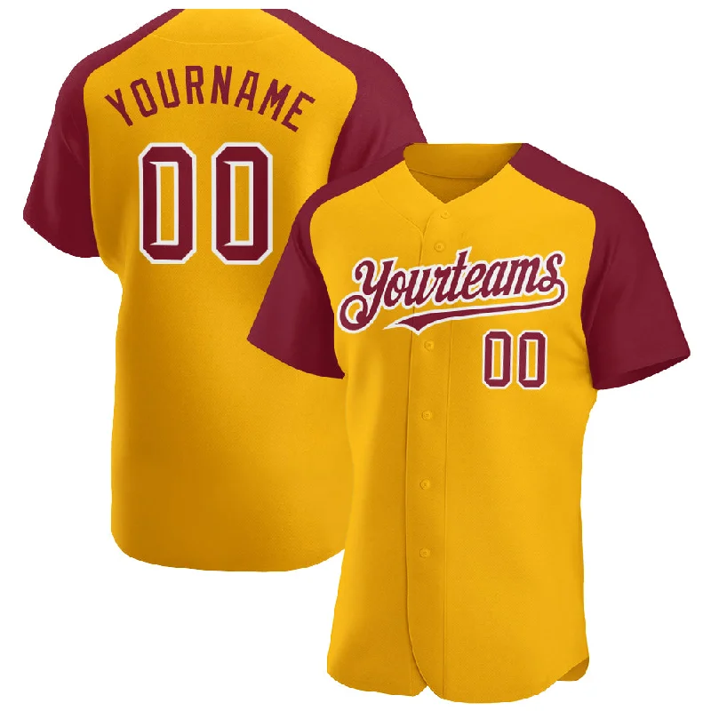 Baseball Jersey for Classic Team Jersey Look-Custom Gold Crimson-White Authentic Raglan Sleeves Baseball Jersey