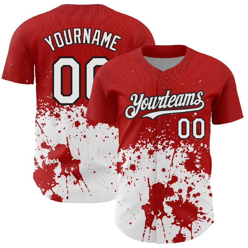 Baseball Jersey for Personalized Numbering and Names-Custom Red White-Black 3D Pattern Design Abstract Splash Grunge Art Authentic Baseball Jersey