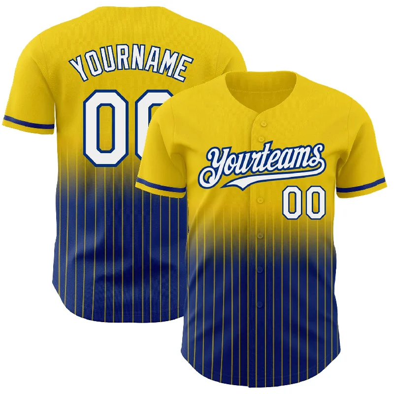 Baseball Jersey for Women-Custom Yellow Pinstripe White-Royal Authentic Fade Fashion Baseball Jersey