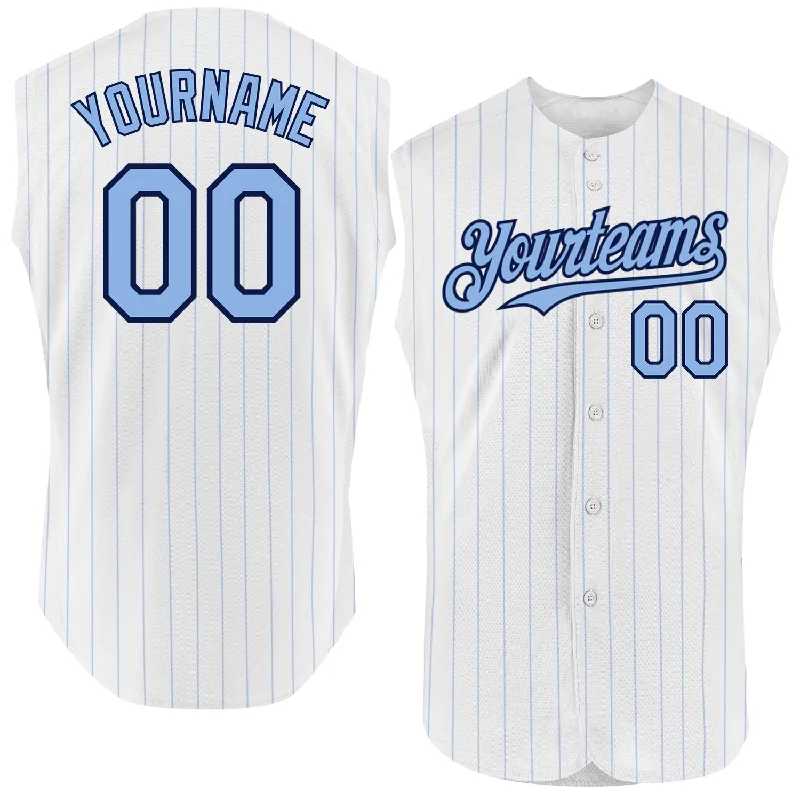 Baseball Jersey for Comfortable Play Uniforms-Custom White Light Blue Pinstripe Purple Authentic Sleeveless Baseball Jersey