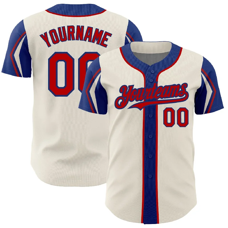 Baseball Jersey for High-Performance Game Wear-Custom Cream Red-Royal 3 Colors Arm Shapes Authentic Baseball Jersey