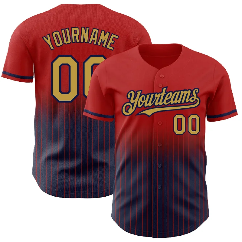 Baseball Jersey for Fan Support Apparel-Custom Red Pinstripe Old Gold-Navy Authentic Fade Fashion Baseball Jersey