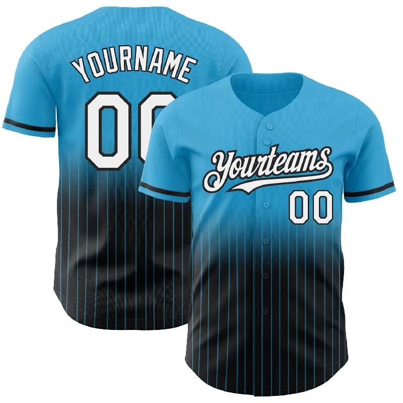 Baseball Jersey for Quality Fabric Finish-Custom Sky Blue Pinstripe White-Black Authentic Fade Fashion Baseball Jersey