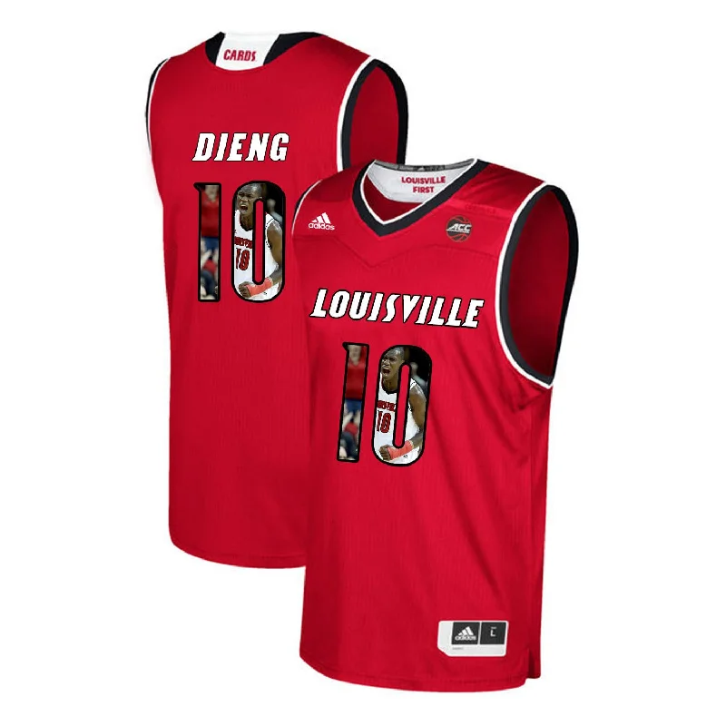 Basketball Jersey for Custom Basketball Team Gear-Louisville Cardinals 10 Gorgui Dieng Red With Portrait Print College Basketball Basketball Jersey