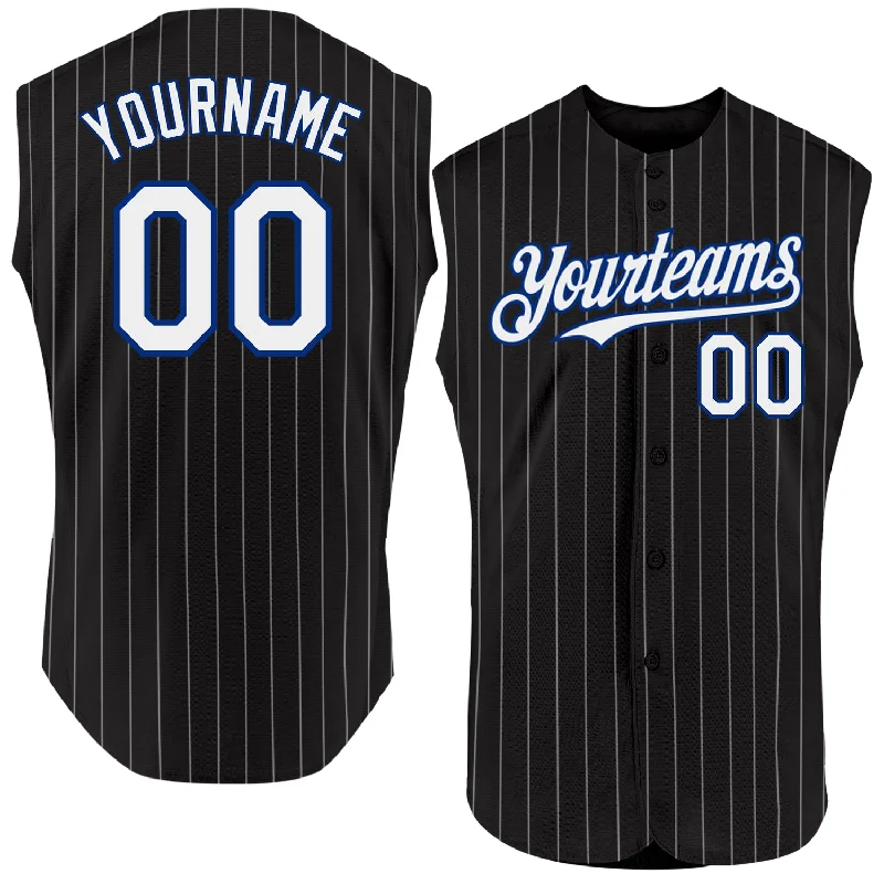 Baseball Jersey for Custom Printed Designs-Custom Black White Pinstripe Neon Green Authentic Sleeveless Baseball Jersey