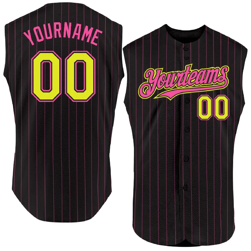 Baseball Jersey for School Spirit Wear-Custom Black Pink Pinstripe Purple Authentic Sleeveless Baseball Jersey