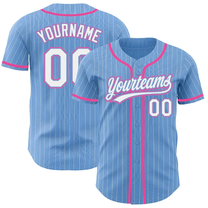 Baseball Jersey for Premium Customization-Custom Light Blue White Pinstripe Pink Authentic Baseball Jersey