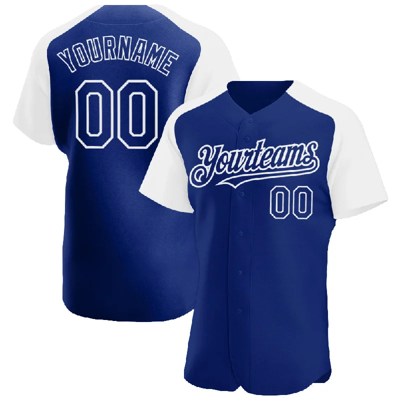 Baseball Jersey for Soft and Comfortable Fit-Custom Royal White Authentic Raglan Sleeves Baseball Jersey