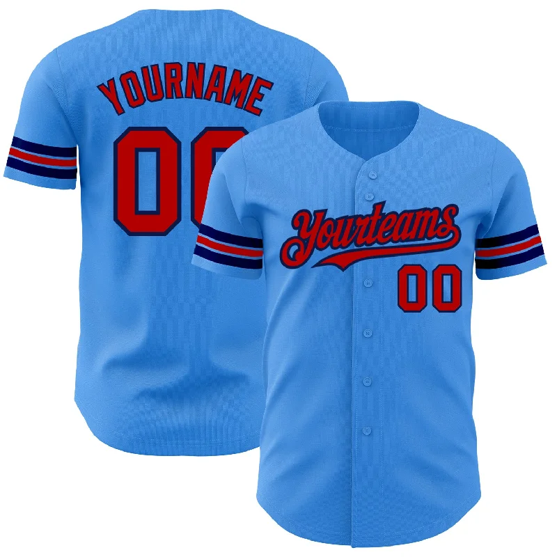 Baseball Jersey for Little League-Custom Electric Blue Red-Navy Authentic Baseball Jersey