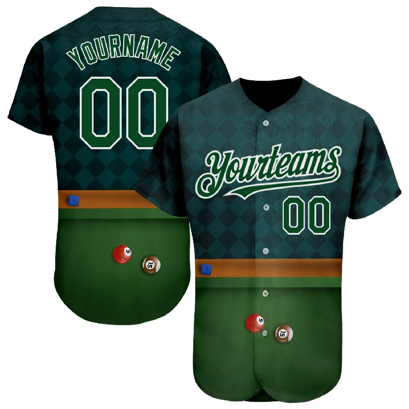 Baseball Jersey for Comfortable Sports Fit-Custom Green White 3D Pattern Design Billiards Authentic Baseball Jersey