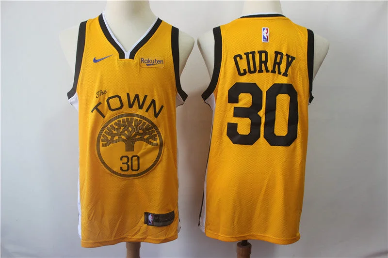 Basketball Jersey for Full Customization Options-Warriors 30 Stephen Curry Yellow 2018-19 Earned Edition Swingman Basketball Jersey