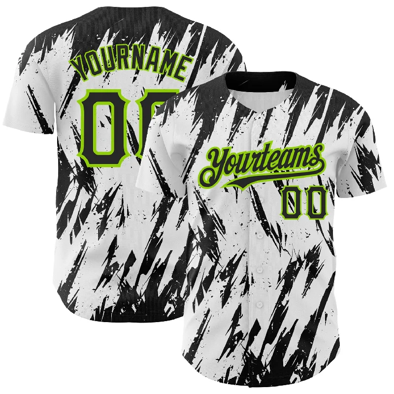 Baseball Jersey for Personalized Player Designs-Custom White Black-Neon Green 3D Pattern Design Abstract Sharp Shape Authentic Baseball Jersey